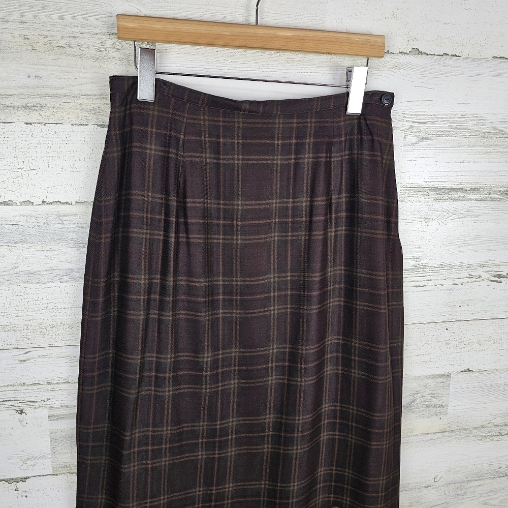 VTG Breeches Tartan Plaid Wool Blend Maxi Skirt Sz 12 Brown Paisley Academia - Picture 7 of 15